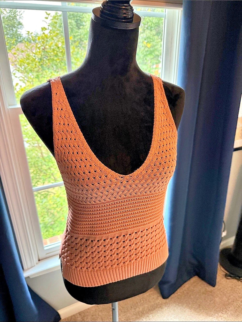 Lush Crochet Knit Tank Top in Pink Size Small